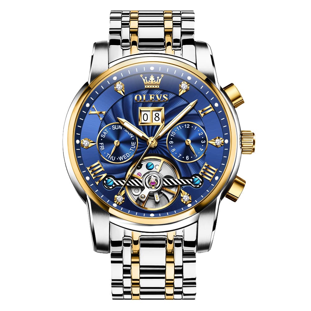OLEVS Open Heart Multifunction Automatic Mechanical Watch 9910 Big Date for Men