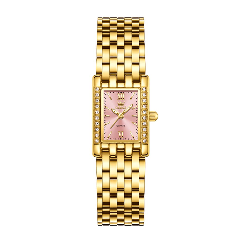OLEVS 3700 Petite Rectangle Crystal Womens Watch Stainless Steel