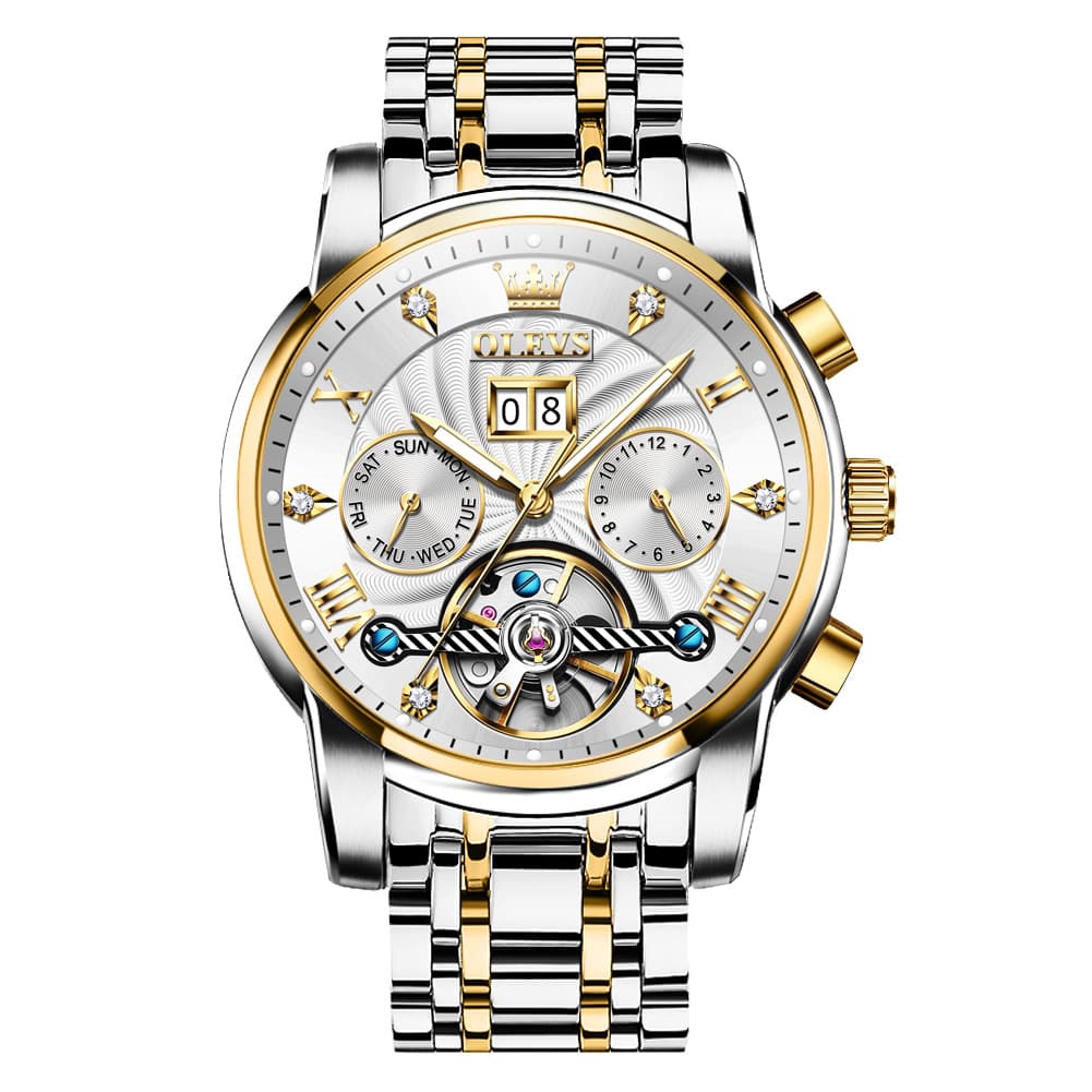 OLEVS Open Heart Multifunction Automatic Mechanical Watch 9910 Big Date for Men