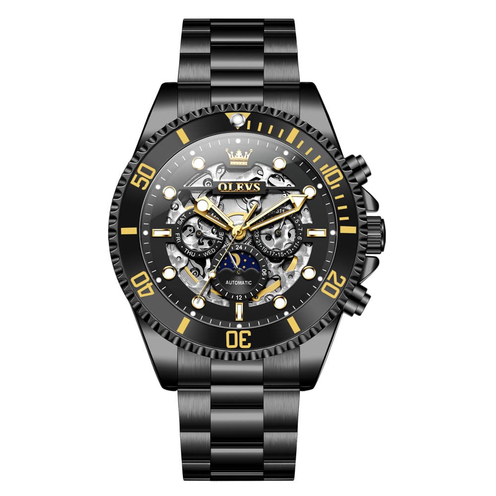 OLEVS 6715 Skeleton Multifunction Moon Phase Sports Mechanical Watch For Men