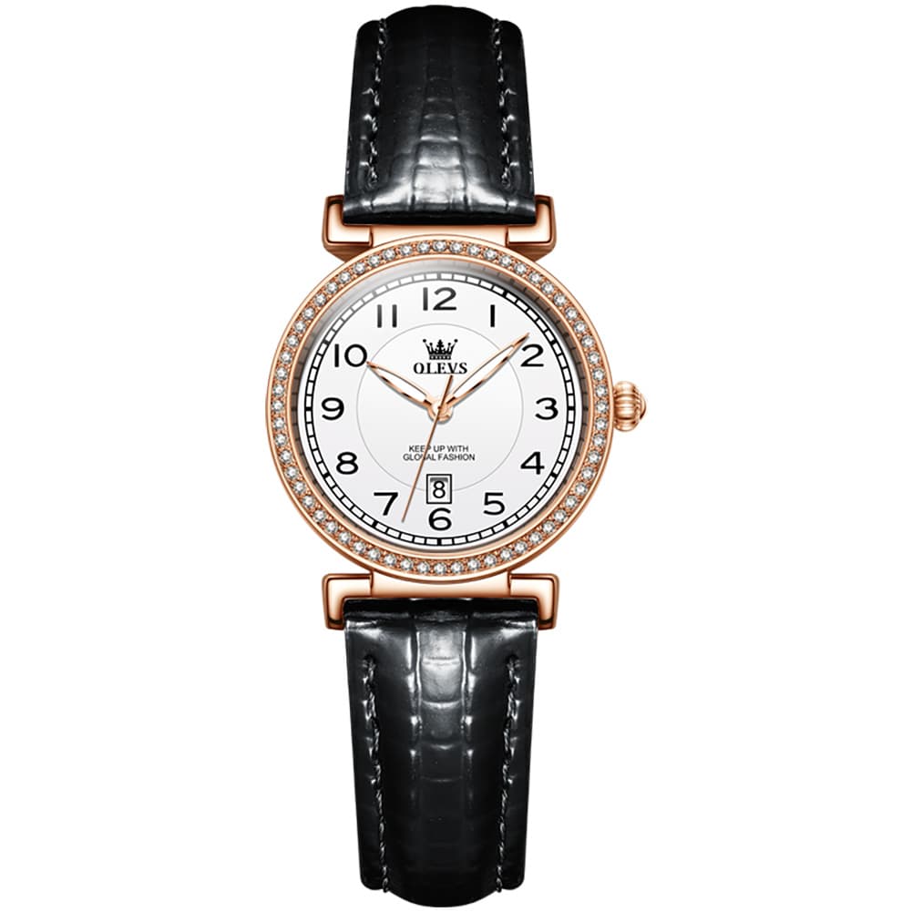 OLEVS Women Vintage Leather Dress Watch Arabic Numerals Date Quartz 5590