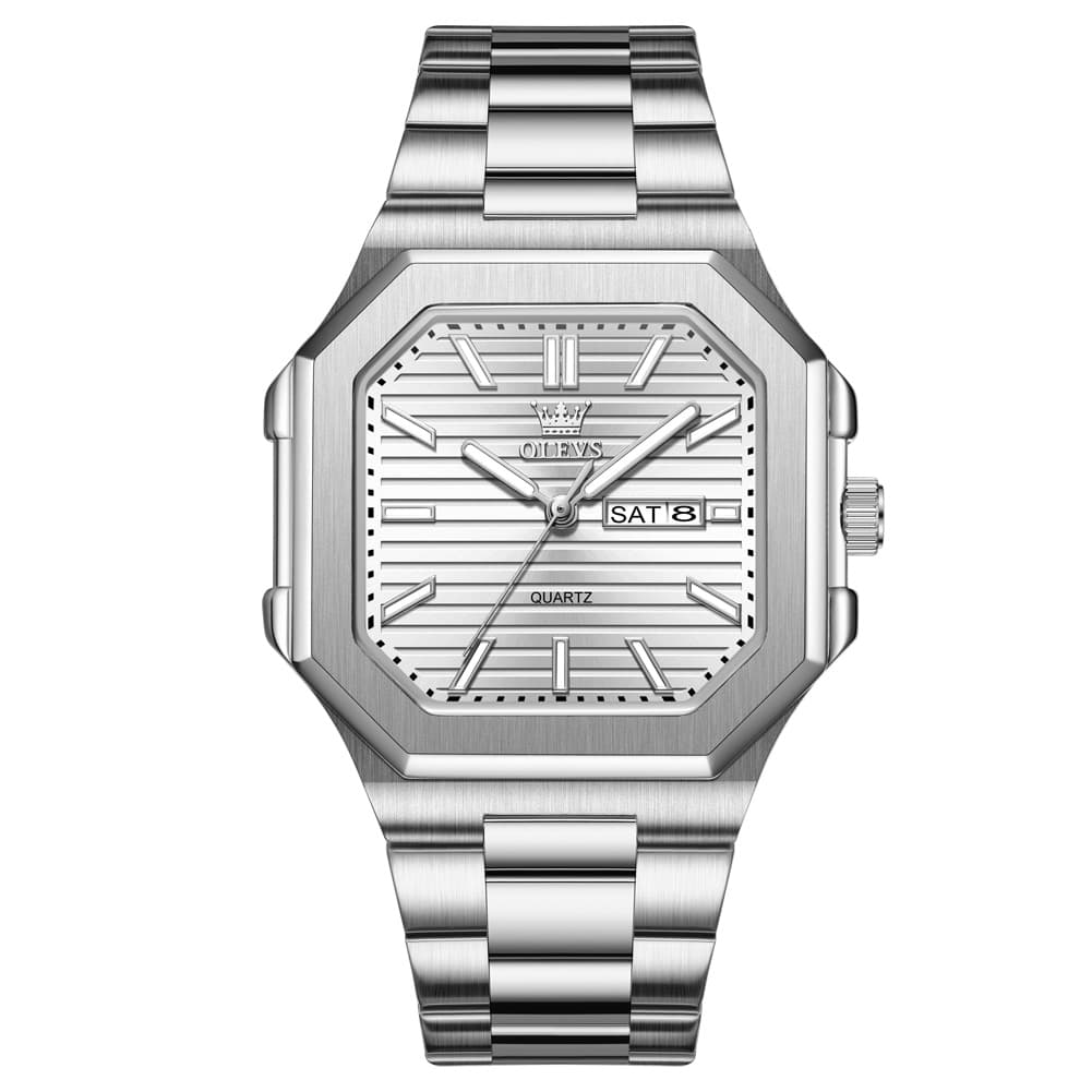 OLEVS 3731 Square Ribbed Dial Luminous Quartz Watch for Men