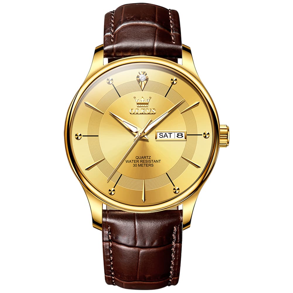 OLEVS 9908 Diamond Accent Day Date Quartz Watch for Men