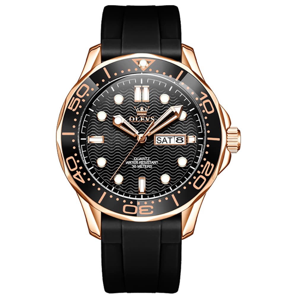 OLEVS 3738 Wave Dial Dive Style Quartz Watch for Men
