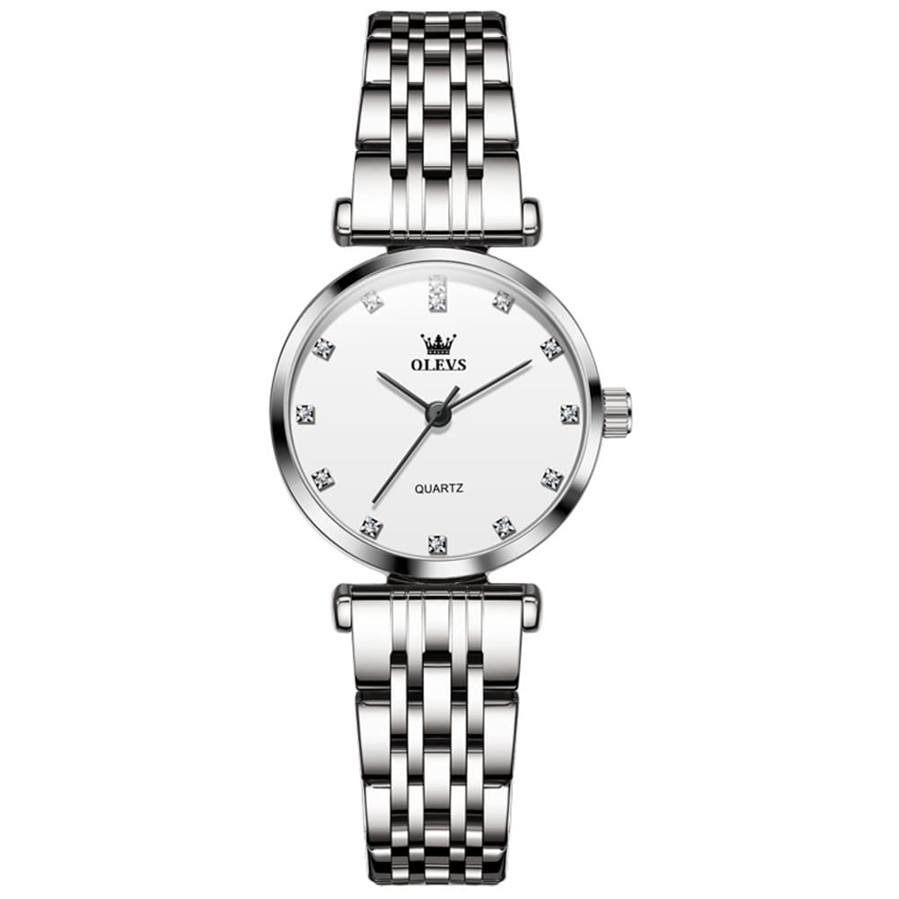 OLEVS Couple Watch Faceted Crystal Diamond Marker Stainless Steel Quartz 5596