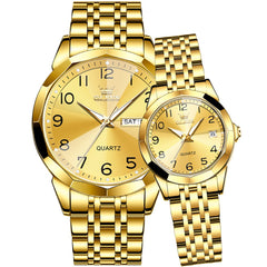 OLEVS 9970Q 3D Faceted Glass His and Hers Couple Watch Set