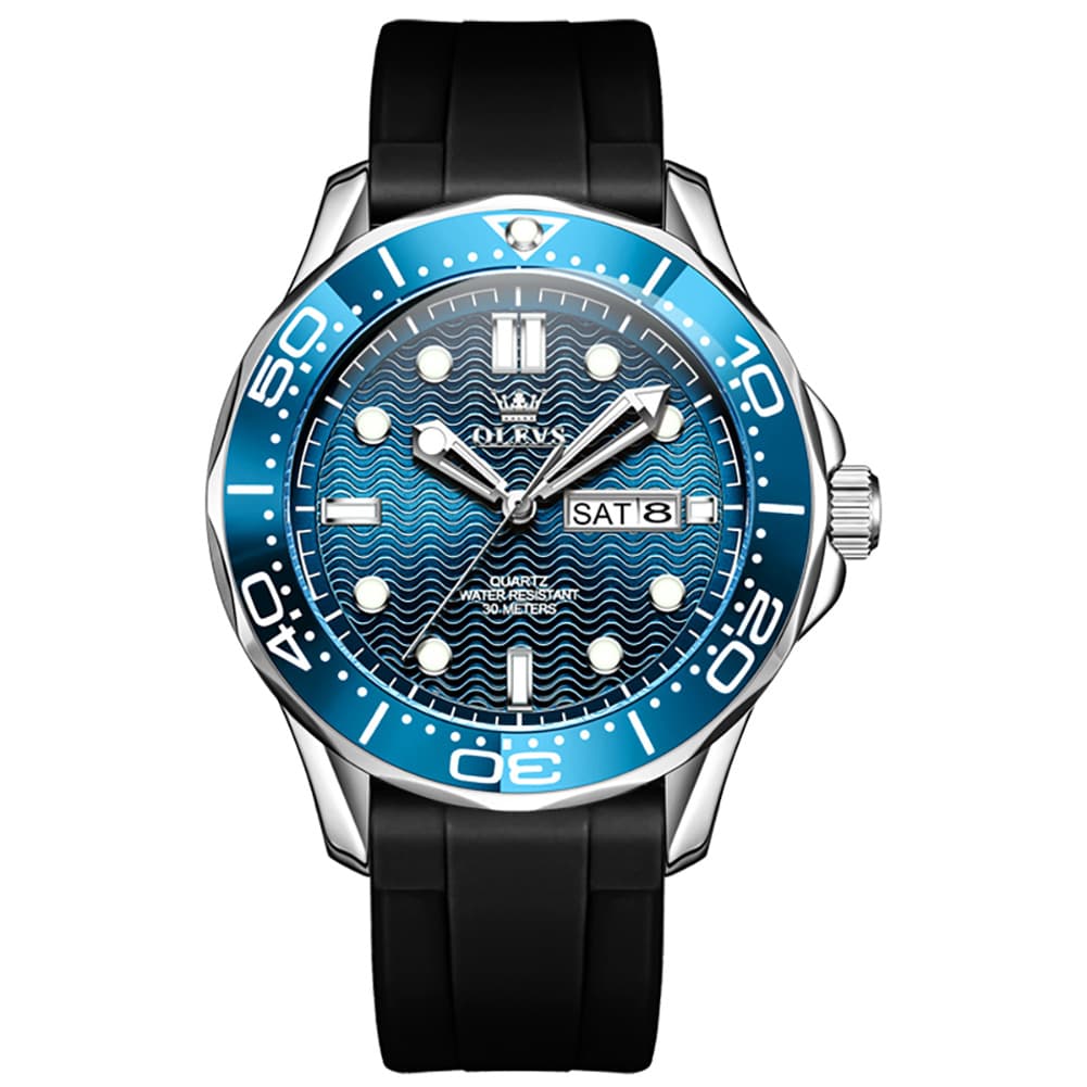 OLEVS 3738 Wave Dial Dive Style Quartz Watch for Men