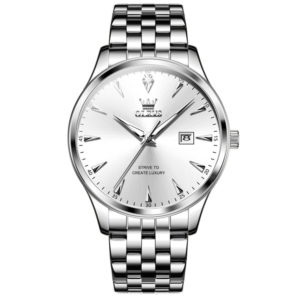 OLEVS Couple Watch Faceted Crystal Two Tone Stainless Steel Date Quartz 5598