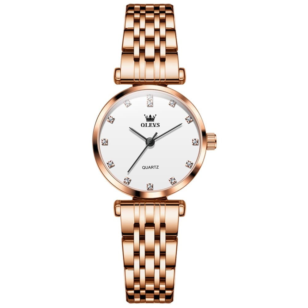 OLEVS Couple Watch Faceted Crystal Diamond Marker Stainless Steel Quartz 5596