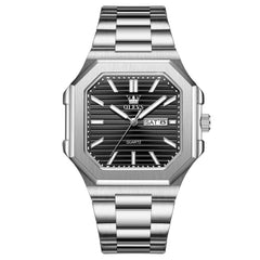 OLEVS 3731 Square Ribbed Dial Luminous Quartz Watch for Men