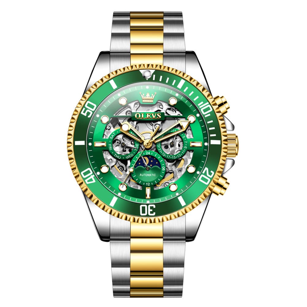 OLEVS 6715 Skeleton Multifunction Moon Phase Sports Mechanical Watch For Men