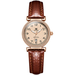 OLEVS Women Vintage Leather Dress Watch Arabic Numerals Date Quartz 5590