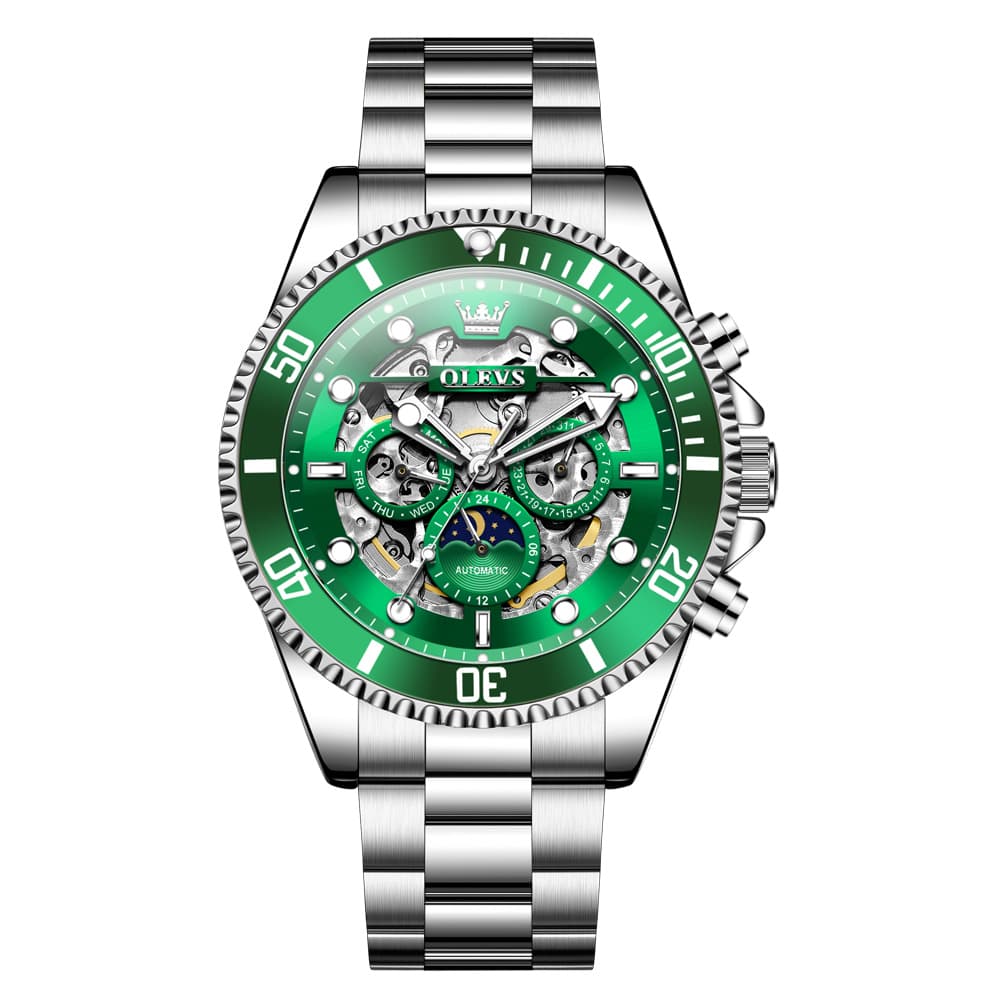 OLEVS 6715 Skeleton Multifunction Moon Phase Sports Mechanical Watch For Men