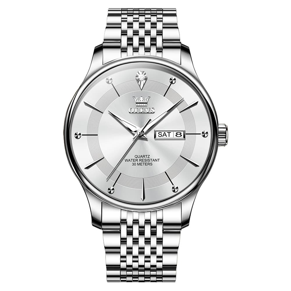 OLEVS 9908 Diamond Accent Day Date Quartz Watch for Men