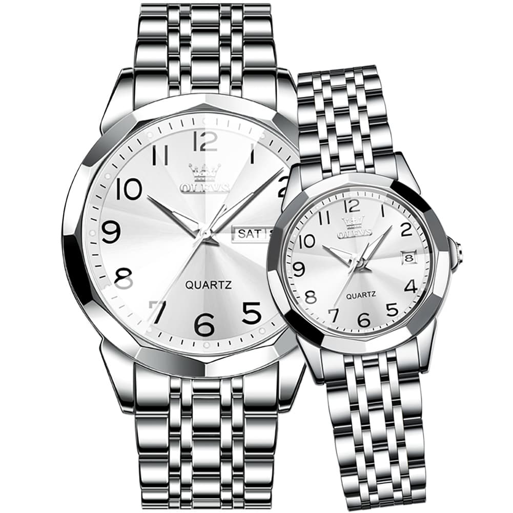 OLEVS 9970Q 3D Faceted Glass His and Hers Couple Watch Set