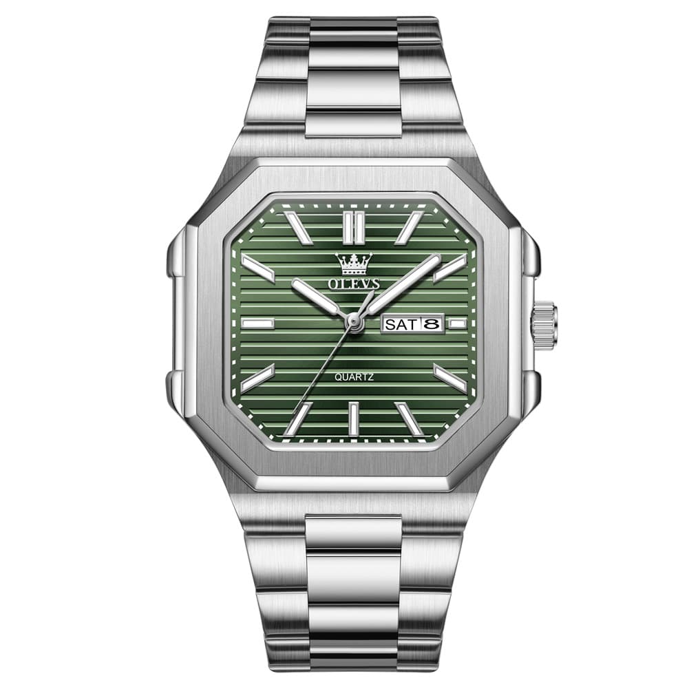OLEVS 3731 Square Ribbed Dial Luminous Quartz Watch for Men