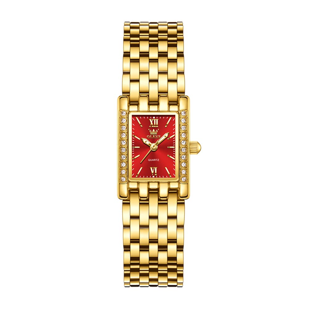 OLEVS 3700 Petite Rectangle Crystal Womens Watch Stainless Steel