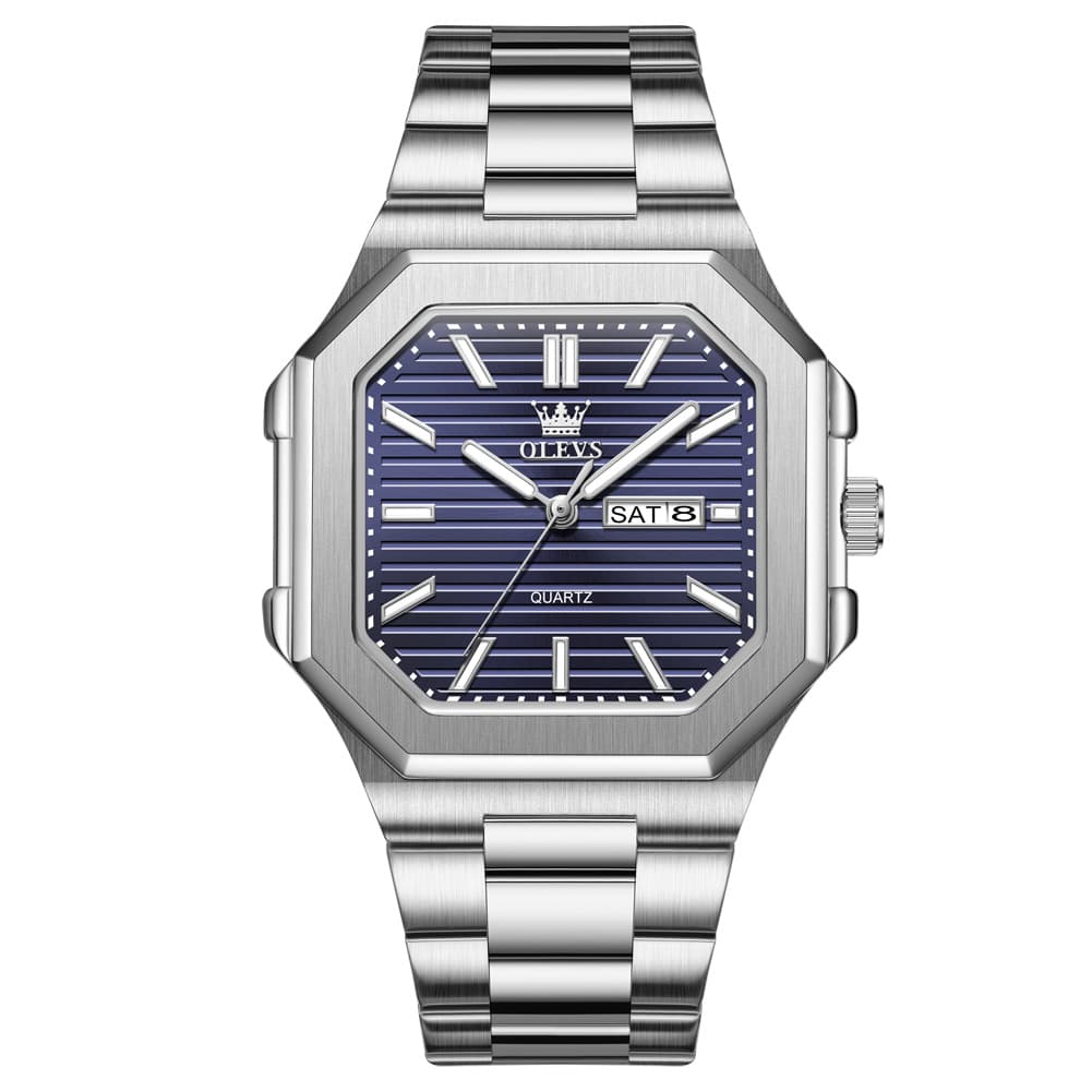 OLEVS 3731 Square Ribbed Dial Luminous Quartz Watch for Men