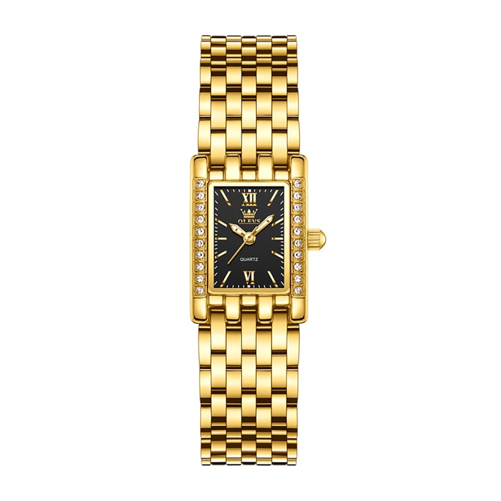 OLEVS 3700 Petite Rectangle Crystal Womens Watch Stainless Steel