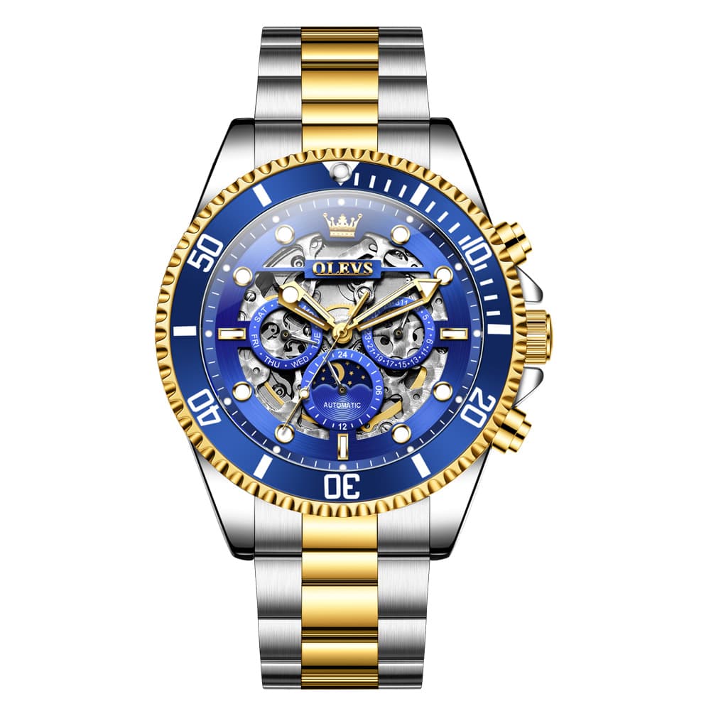 OLEVS 6715 Skeleton Multifunction Moon Phase Sports Mechanical Watch For Men