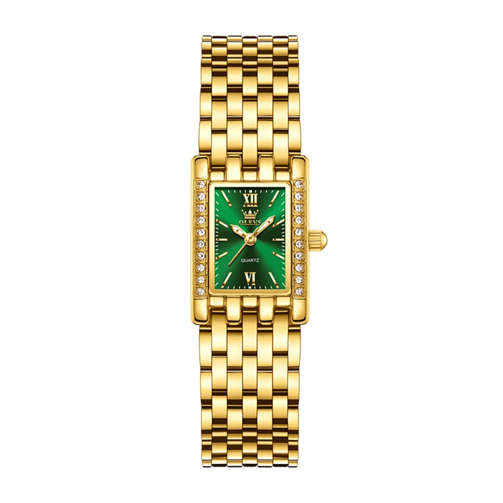OLEVS 3700 Petite Rectangle Crystal Womens Watch Stainless Steel