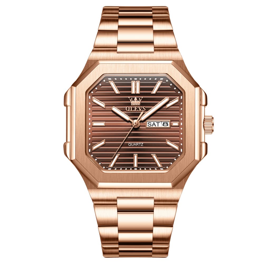 OLEVS 3731 Square Ribbed Dial Luminous Quartz Watch for Men