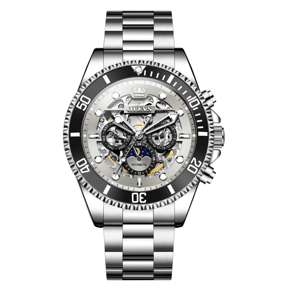 OLEVS 6715 Skeleton Multifunction Moon Phase Sports Mechanical Watch For Men