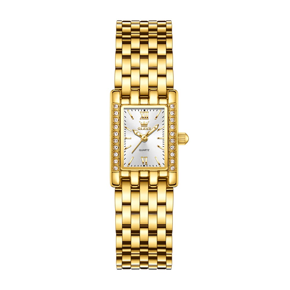 OLEVS 3700 Petite Rectangle Crystal Womens Watch Stainless Steel