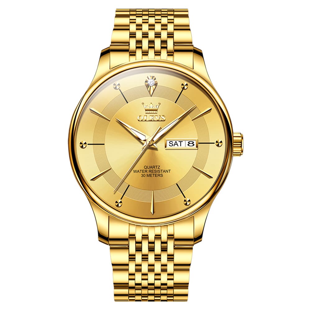 OLEVS 9908 Diamond Accent Day Date Quartz Watch for Men