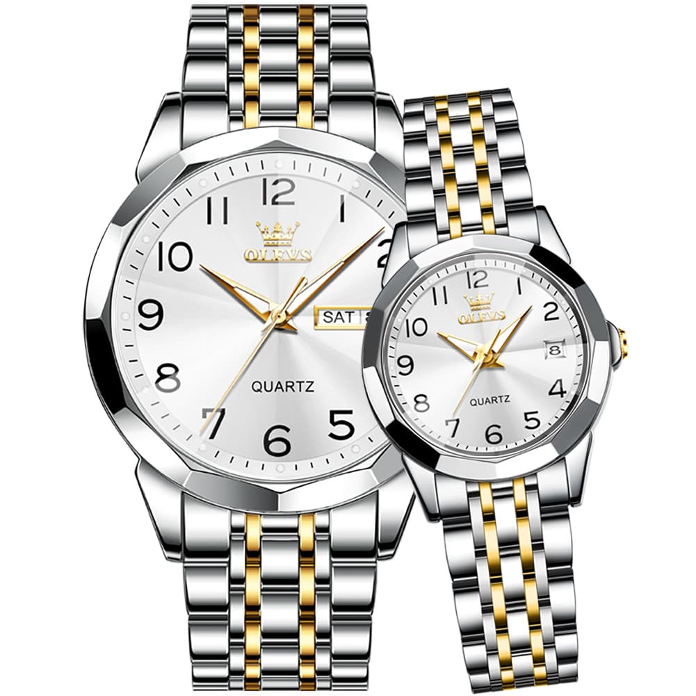OLEVS 9970Q 3D Faceted Glass His and Hers Couple Watch Set