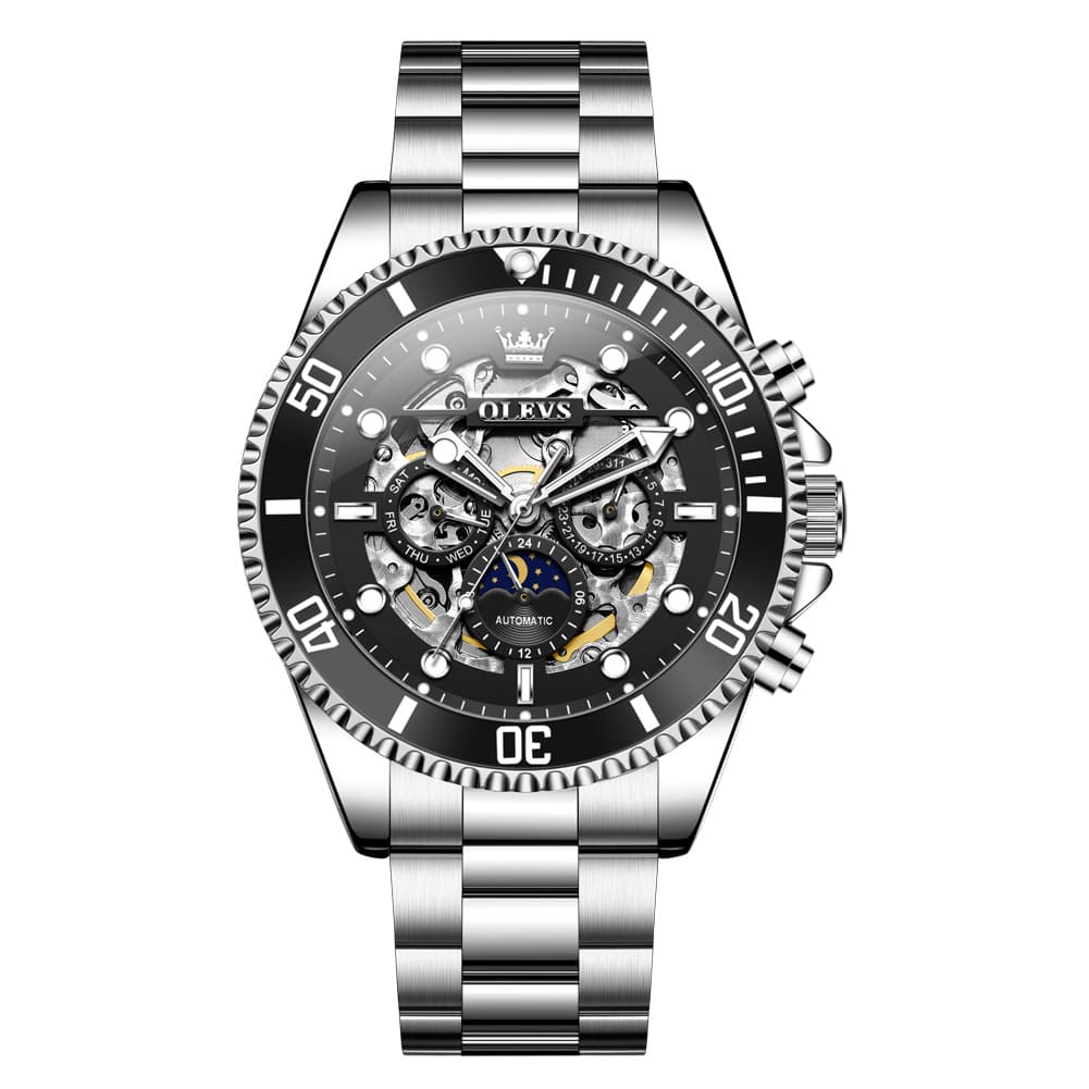 OLEVS 6715 Skeleton Multifunction Moon Phase Sports Mechanical Watch For Men