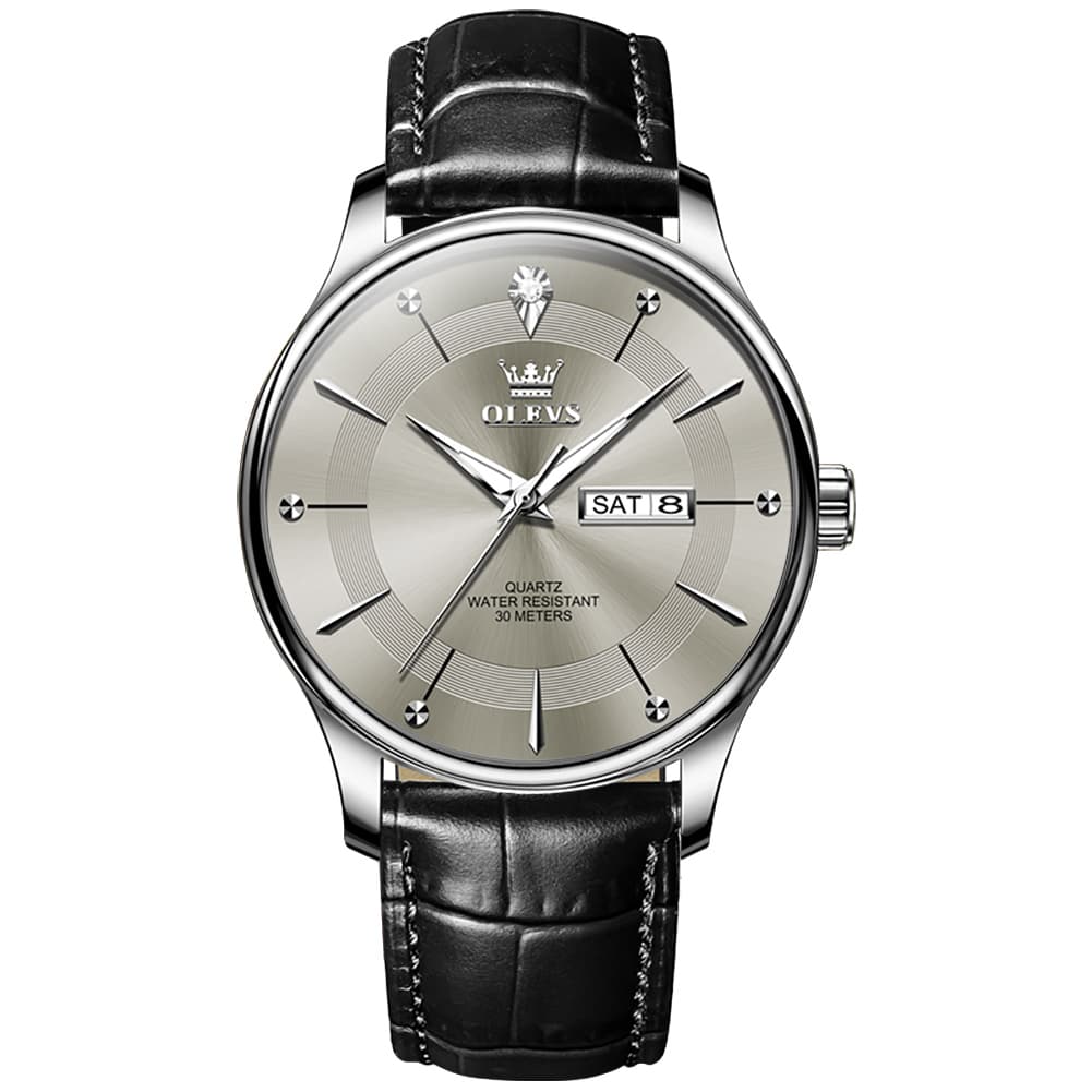 OLEVS 9908 Diamond Accent Day Date Quartz Watch for Men