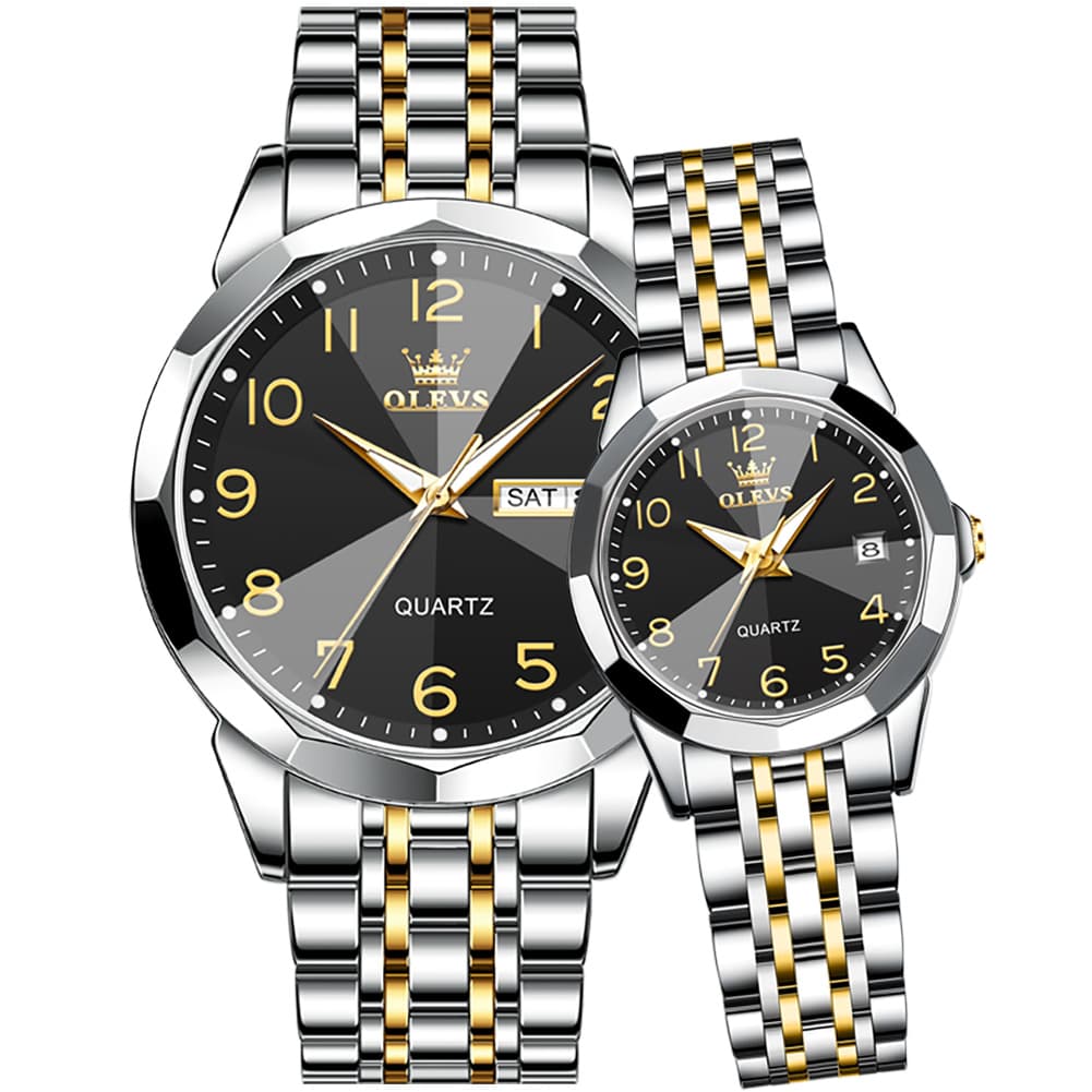 OLEVS 9970Q 3D Faceted Glass His and Hers Couple Watch Set