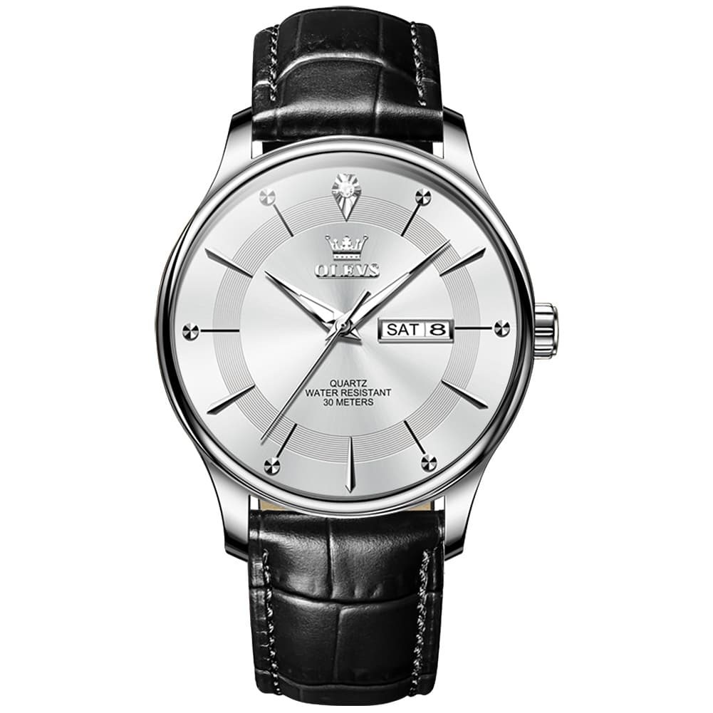 OLEVS 9908 Diamond Accent Day Date Quartz Watch for Men