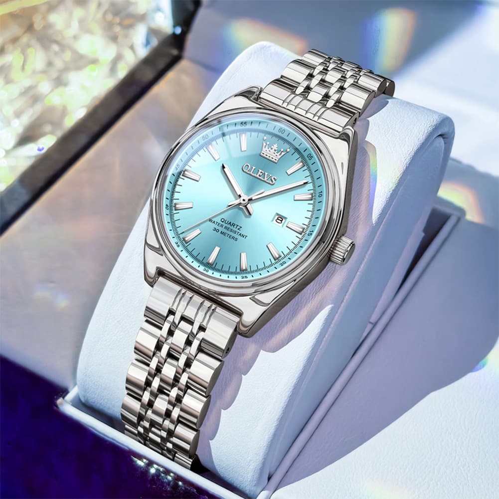 OLEVS 3703 Elegant Textured Dial Stainless Steel Womens Watch
