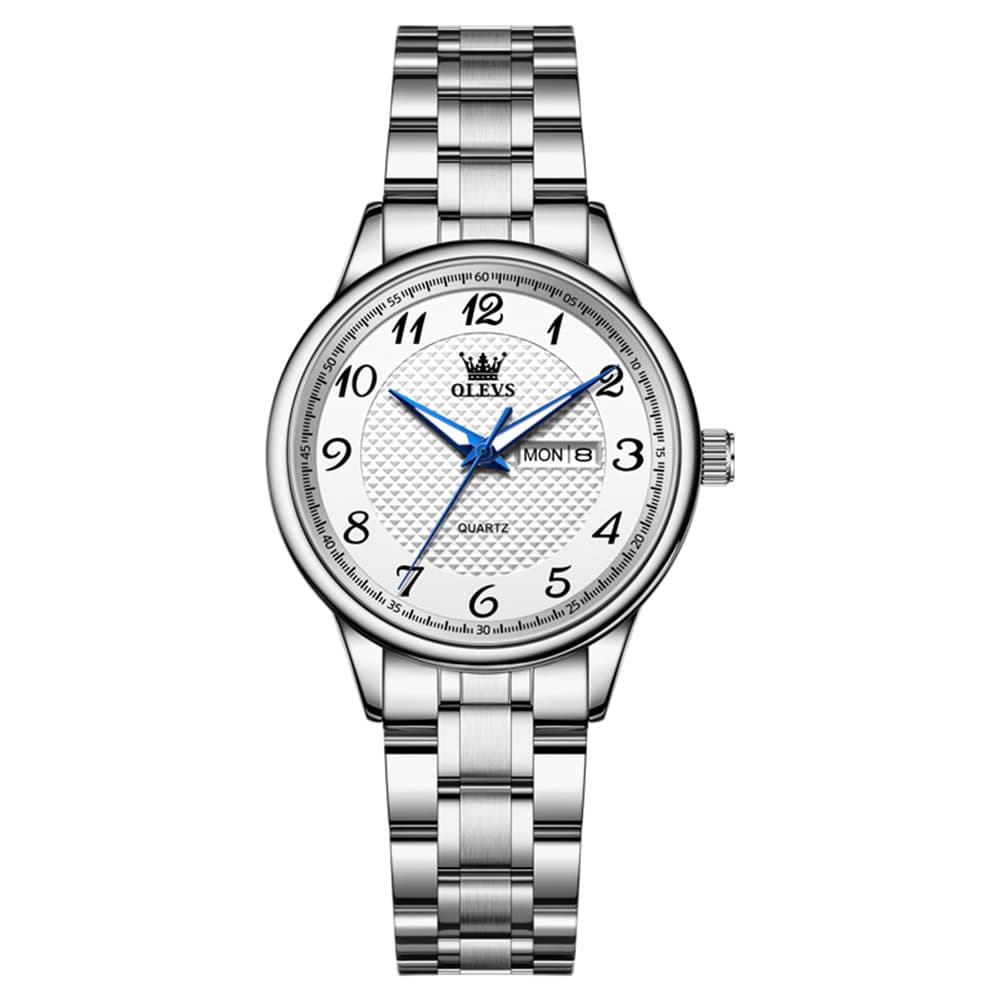 OLEVS 5667 Sapphire Crystal Couple Watch Day Date Stainless Steel Bracelet Luxury Timepiece for Men and Women