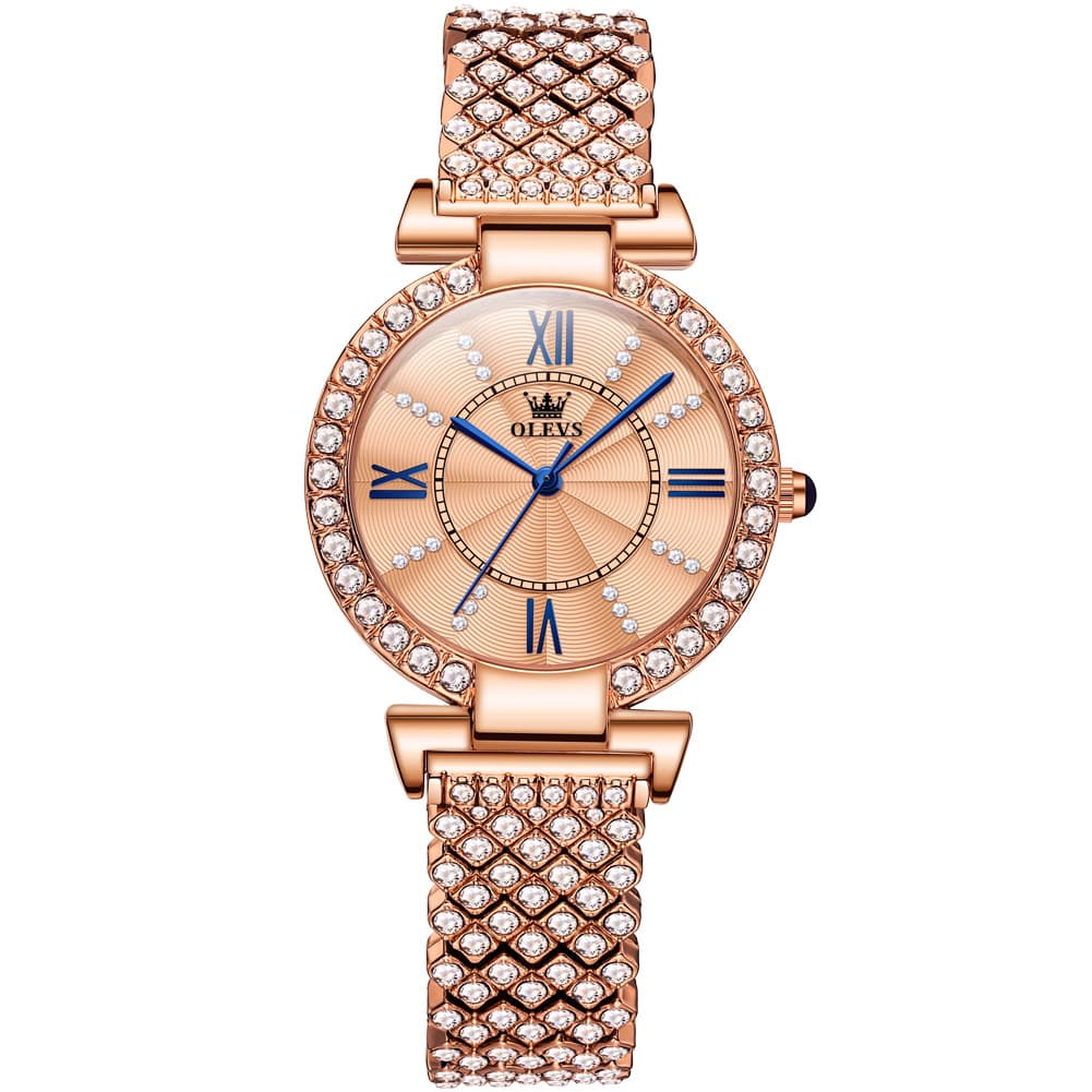 OLEVS 9942 Diamond Set Bracelet Rose Gold Watch for Women