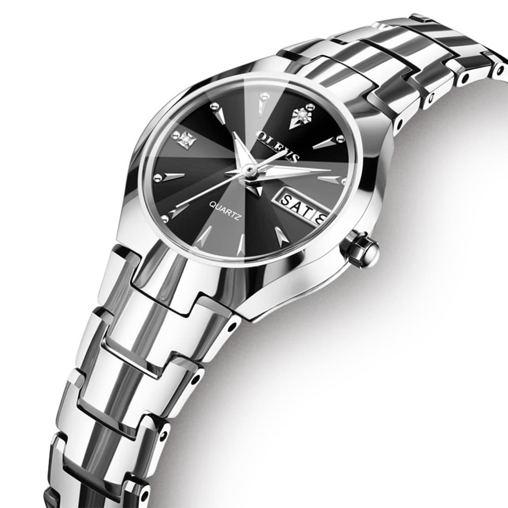OLEVS Tungsten Steel Ultra Thin Day Date Couple Watch 8697 for Men and Women