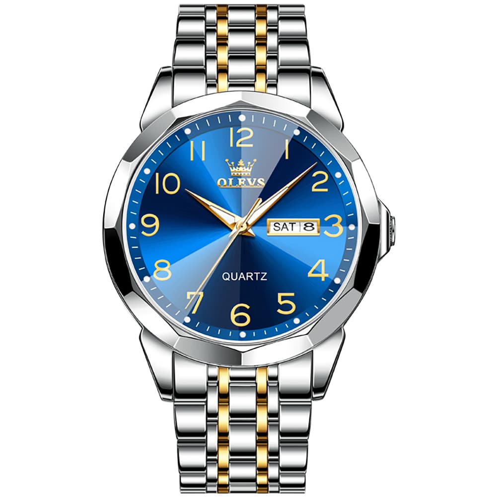 OLEVS 9970 3D Rhombic Faceted Glass Day Date Watch for Men
