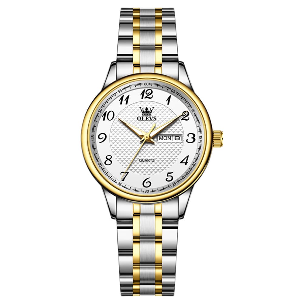 OLEVS 5667 Sapphire Crystal Couple Watch Day Date Stainless Steel Bracelet Luxury Timepiece for Men and Women