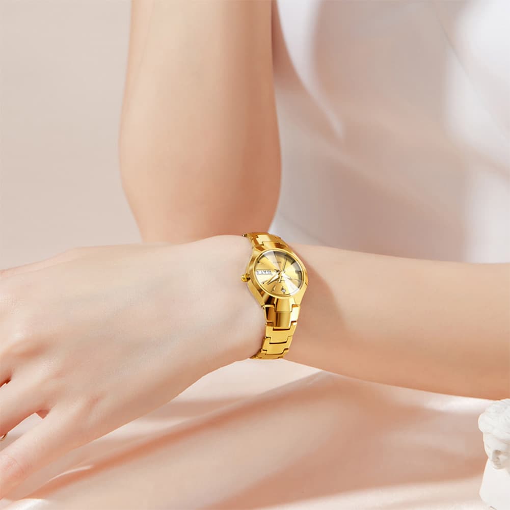 OLEVS Tungsten Steel Ultra Thin Day Date Couple Watch 8697 for Men and Women