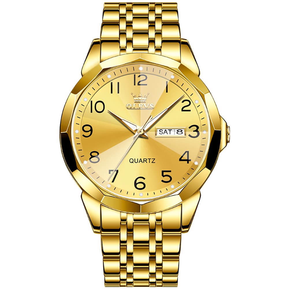 OLEVS 9970 3D Rhombic Faceted Glass Day Date Watch for Men