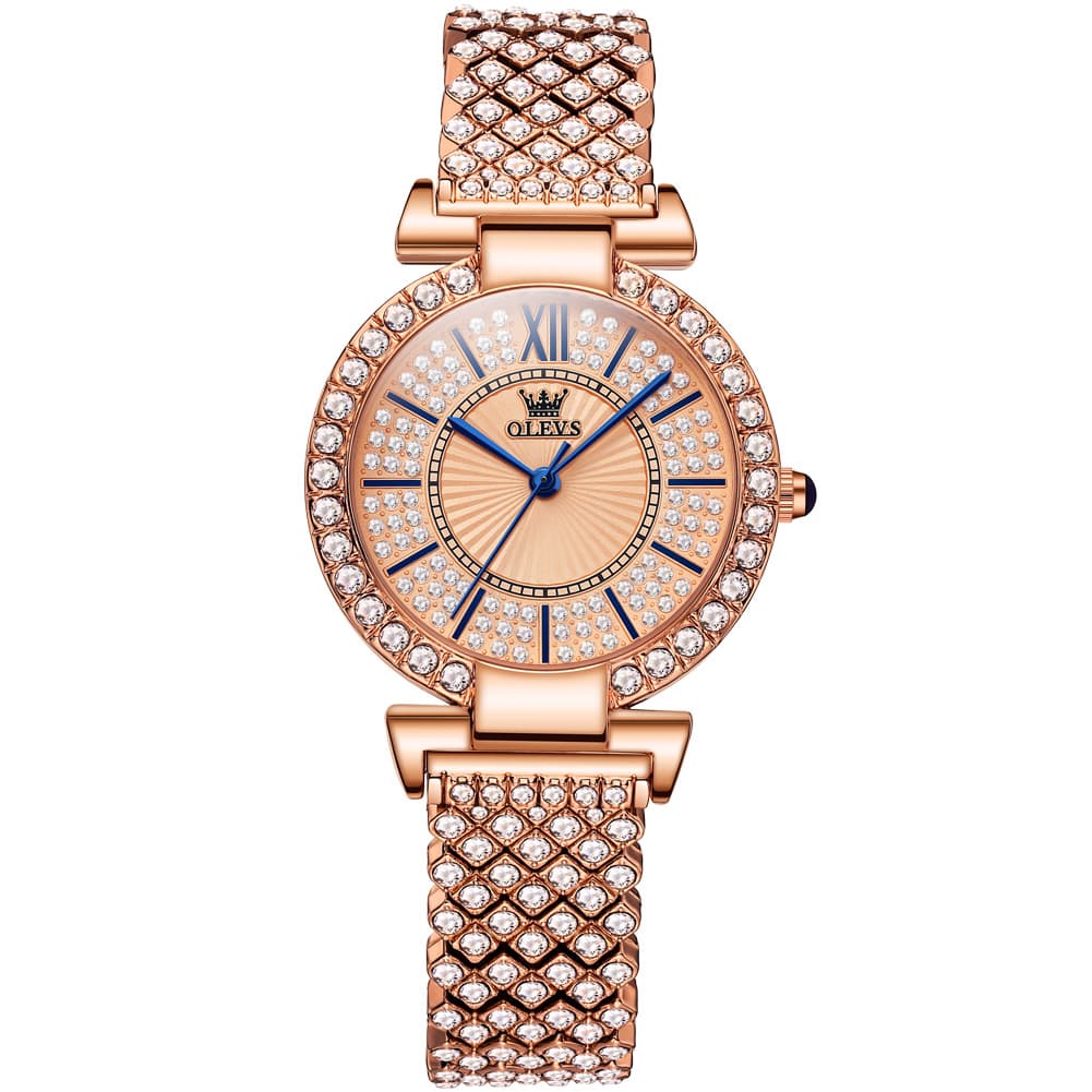 OLEVS 9942 Diamond Set Bracelet Rose Gold Watch for Women