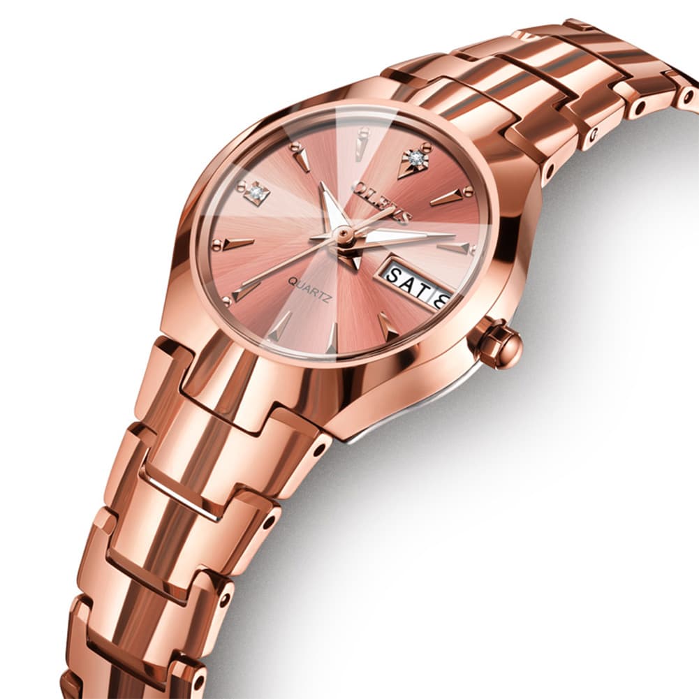 OLEVS Tungsten Steel Ultra Thin Day Date Couple Watch 8697 for Men and Women
