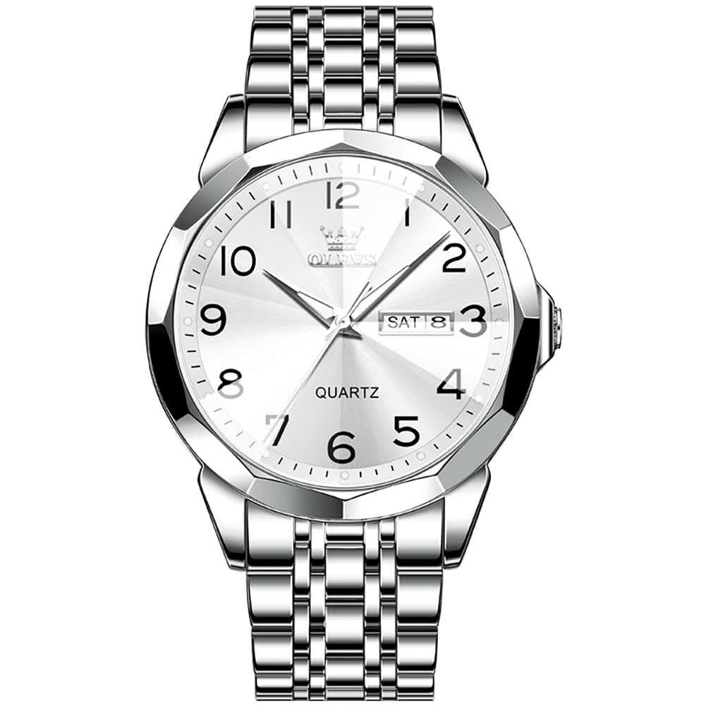 OLEVS 9970 3D Rhombic Faceted Glass Day Date Watch for Men