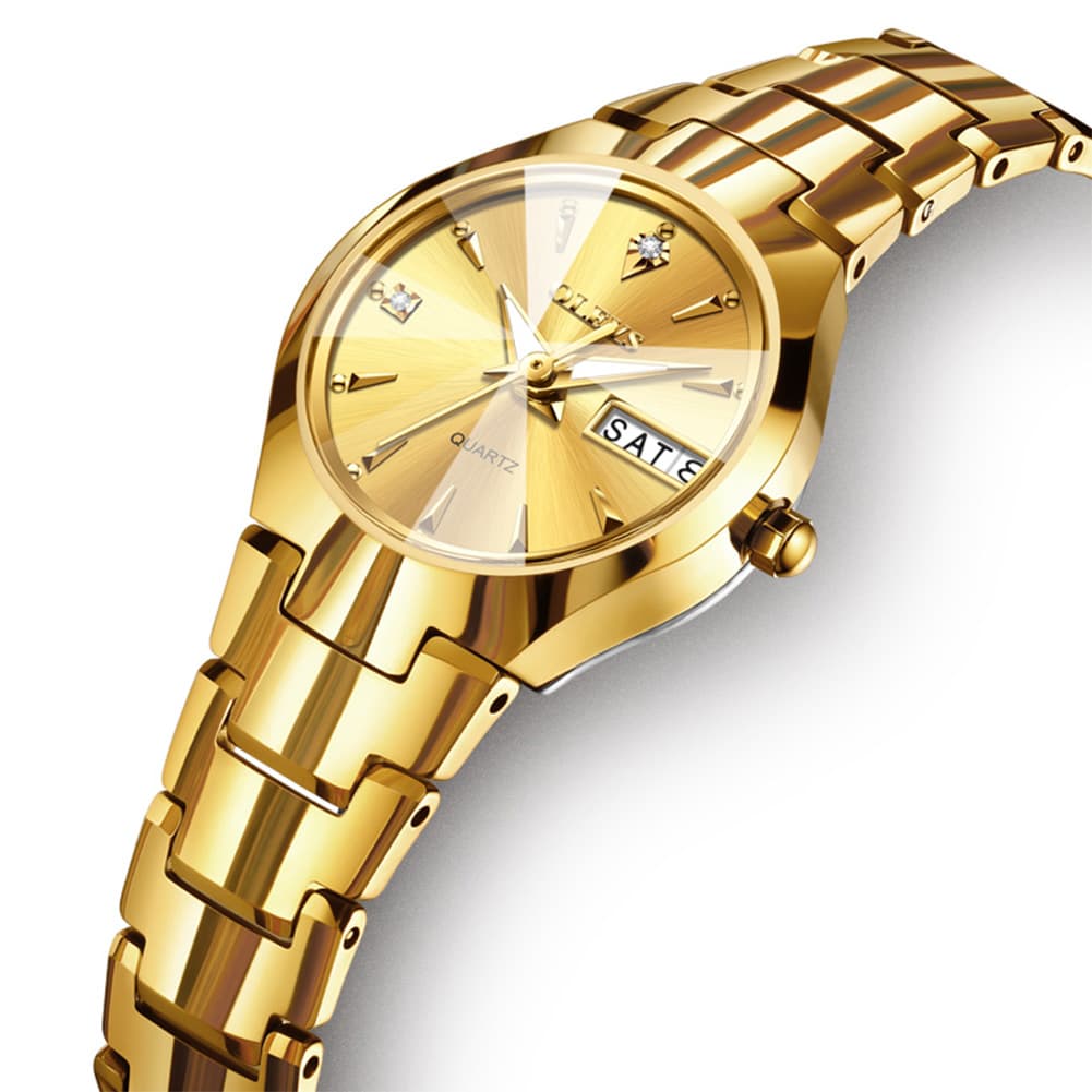 OLEVS Tungsten Steel Ultra Thin Day Date Couple Watch 8697 for Men and Women