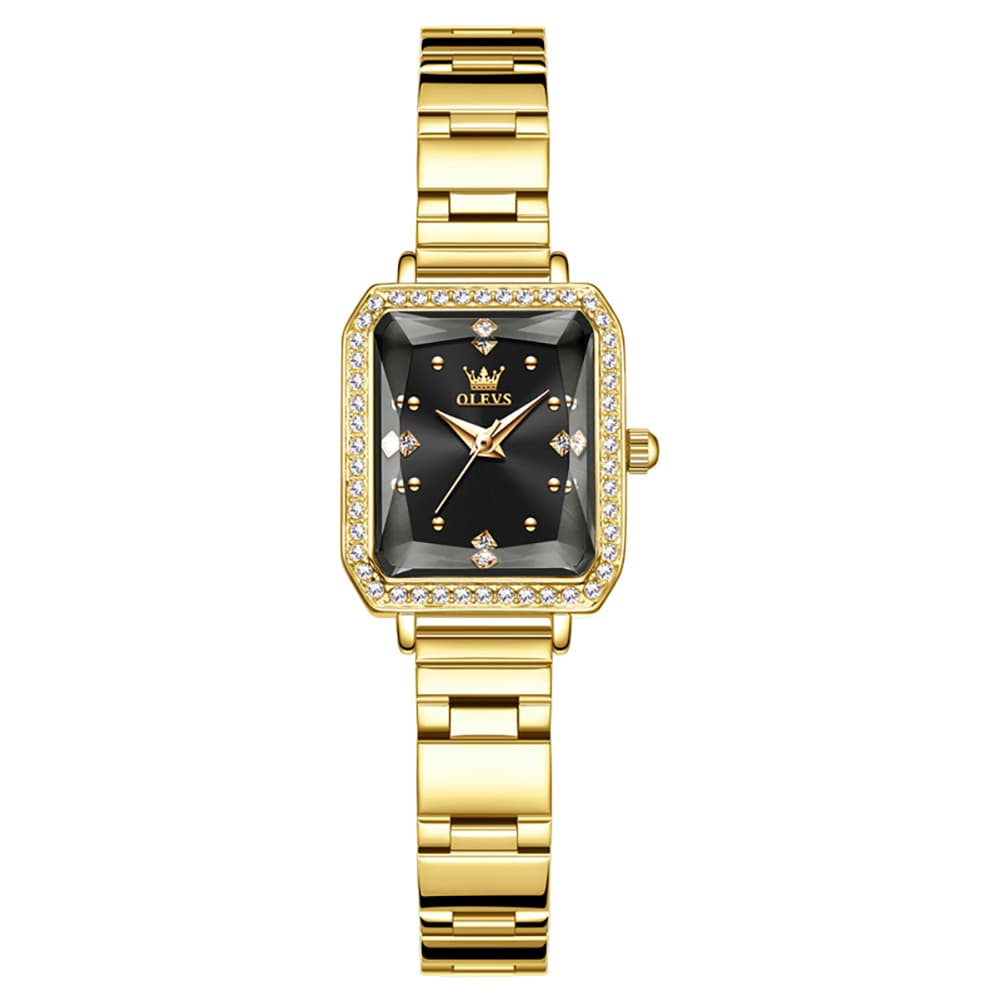 OLEVS 5688 Beveled Edge Crystal Rectangular Watch Diamond Bezel Stainless Steel Quartz Timepiece for Women
