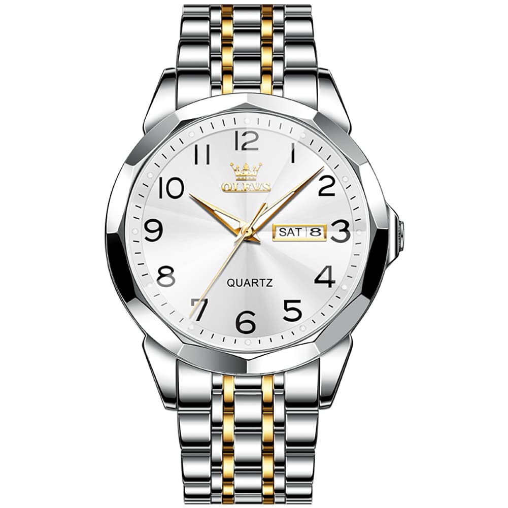 OLEVS 9970 3D Rhombic Faceted Glass Day Date Watch for Men