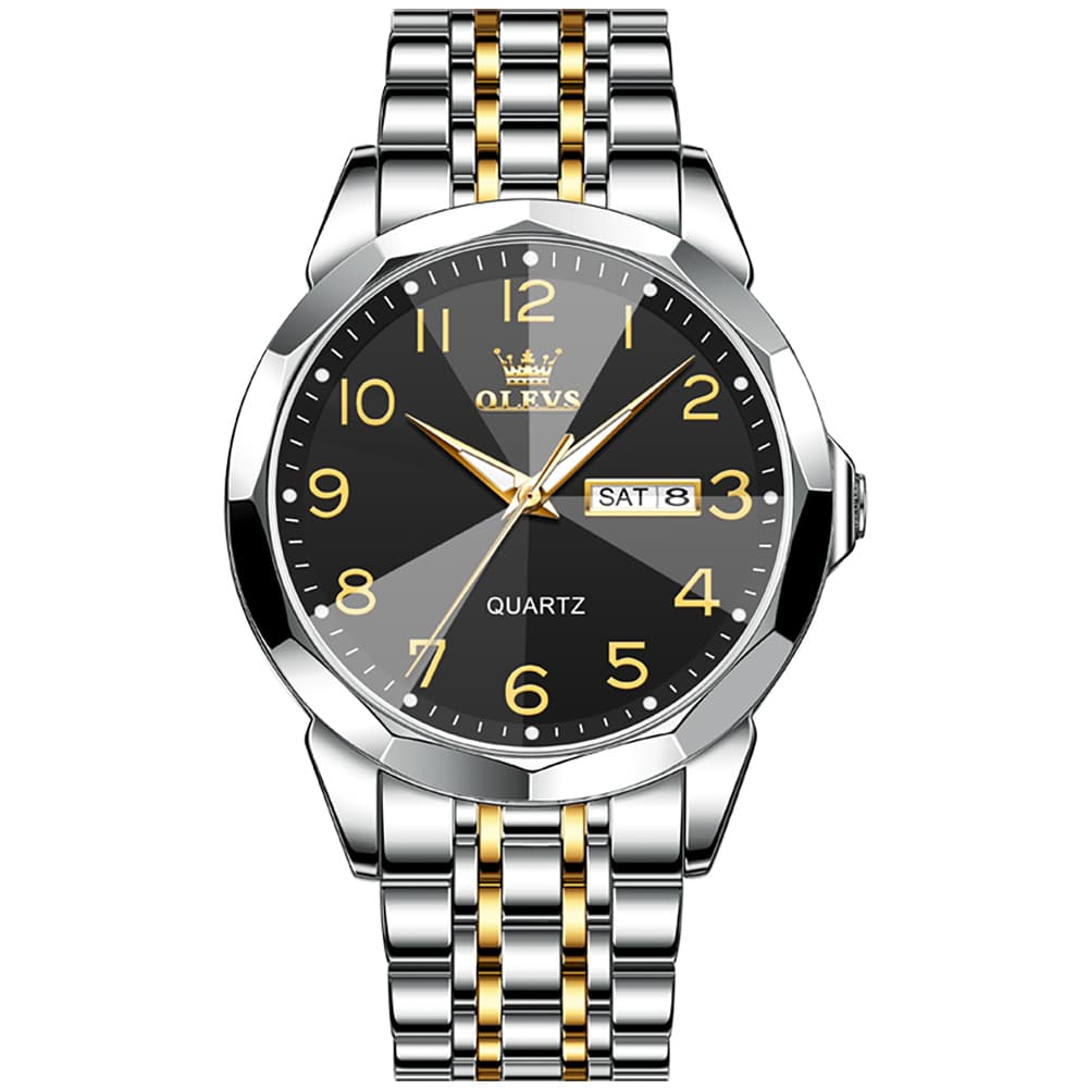 OLEVS 9970 3D Rhombic Faceted Glass Day Date Watch for Men