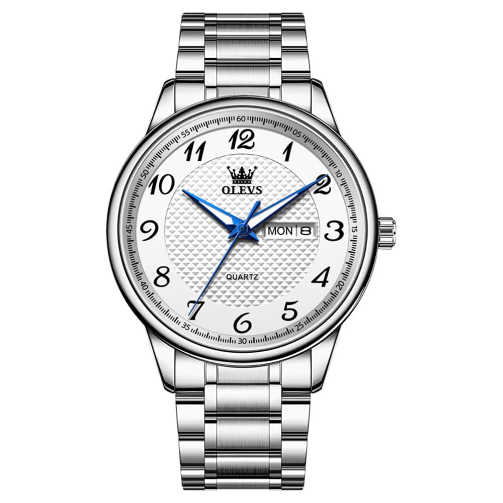 OLEVS 5667 Sapphire Crystal Couple Watch Day Date Stainless Steel Bracelet Luxury Timepiece for Men and Women